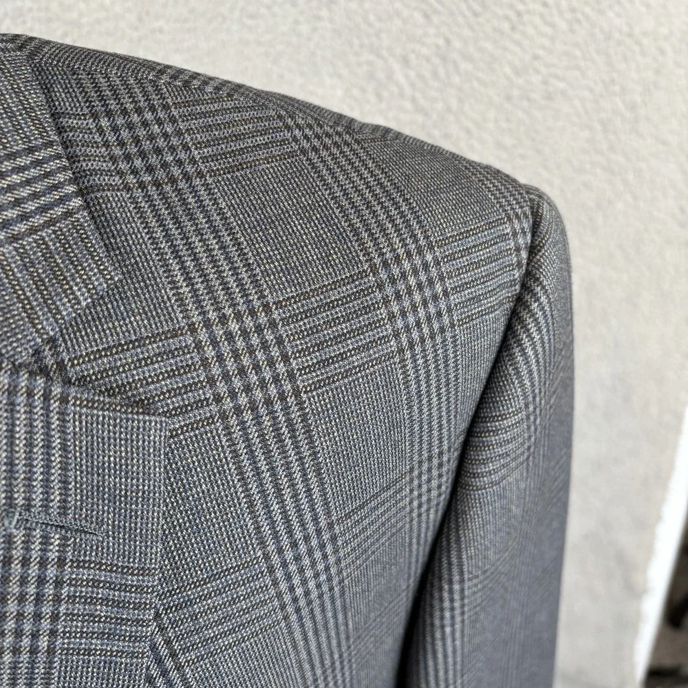 Pronto Uomo Platinum‎ Blazer Jacket Mens 46L Long Charcoal Glen Check Wool